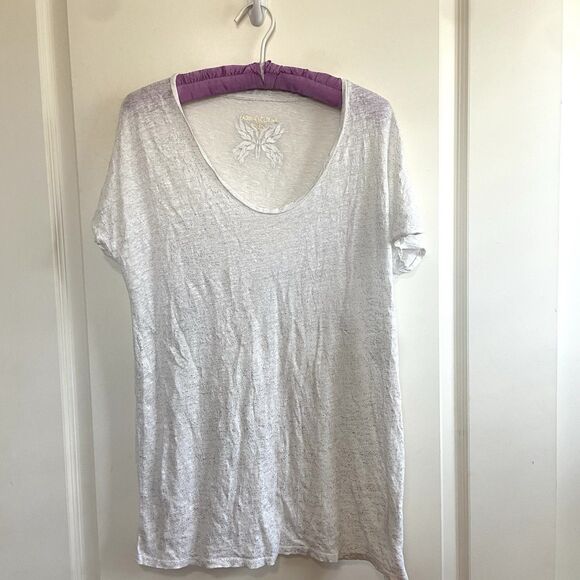 Zadig And Voltaire Vicky Lame Deluxe T-Shirt Top Linen Size Medium White Silver - Picture 9 of 10